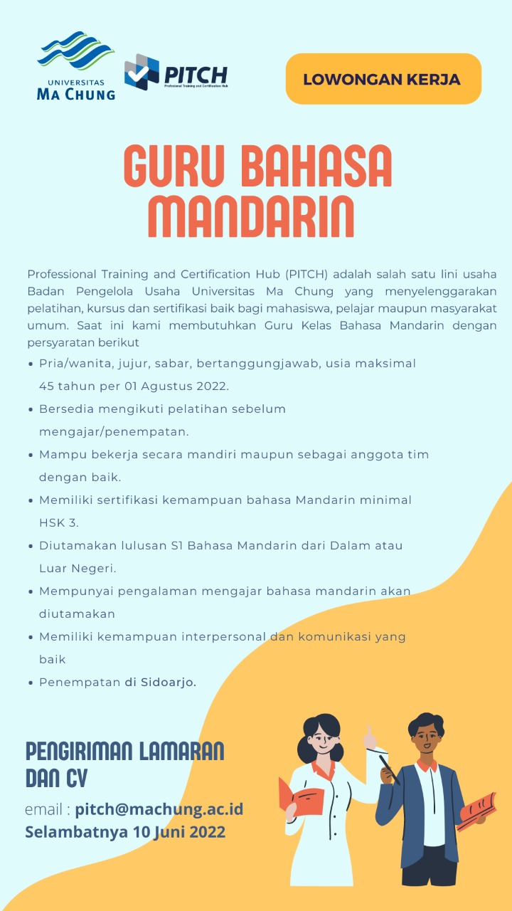 Lowongan Kerja Guru Bahasa Mandarin 1 Universitas Ma Chung