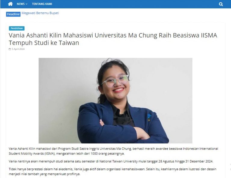 Vania Ashanti Kilin Mahasiswi Universitas Ma Chung Raih Beasiswa Iisma